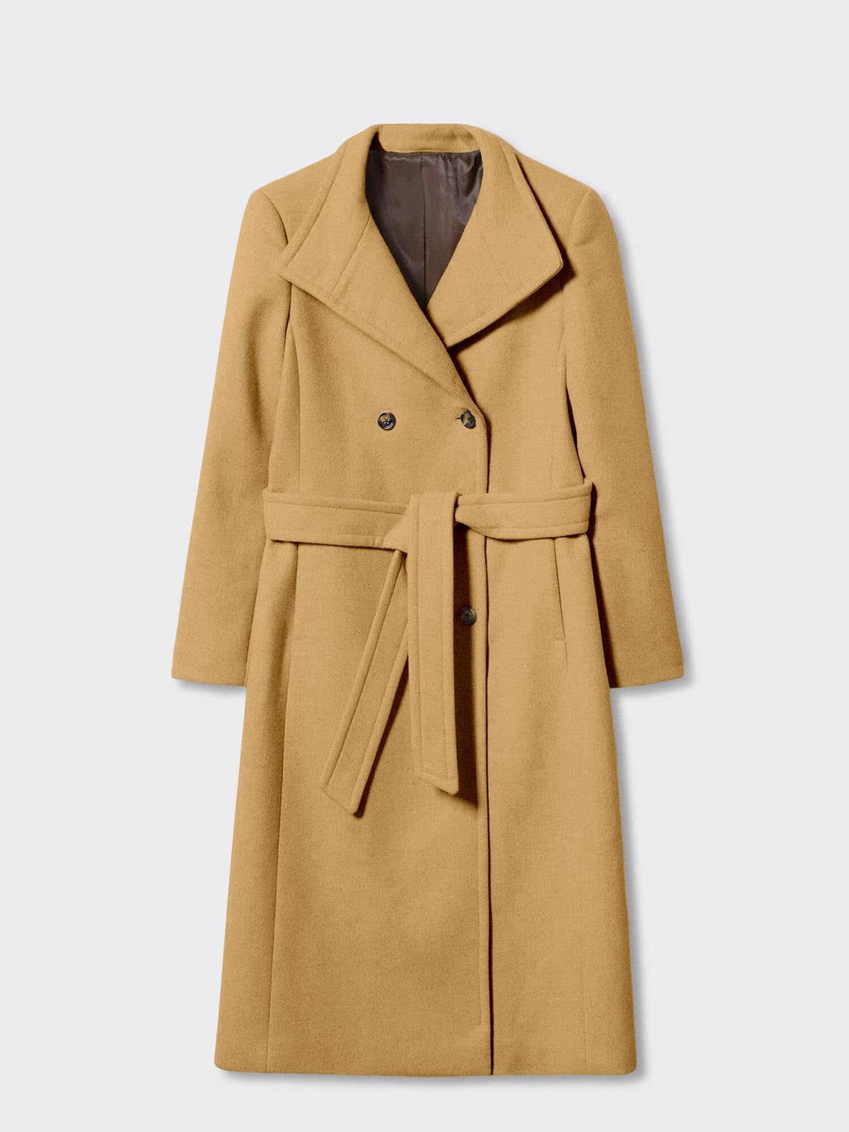 Fisoew Cappotto doppiopetto da donna, lungo, invernale, lavoro, ufficio, soprabito con tasche e cintura