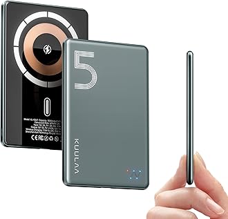 KuulaaMagnetic Power Bank 5000mAh 0.28'' Ultra Slim Portable Charger Magsafe Battery Pack for iPhone 16 Pro Max/15/14/13/12 Mini, Gris