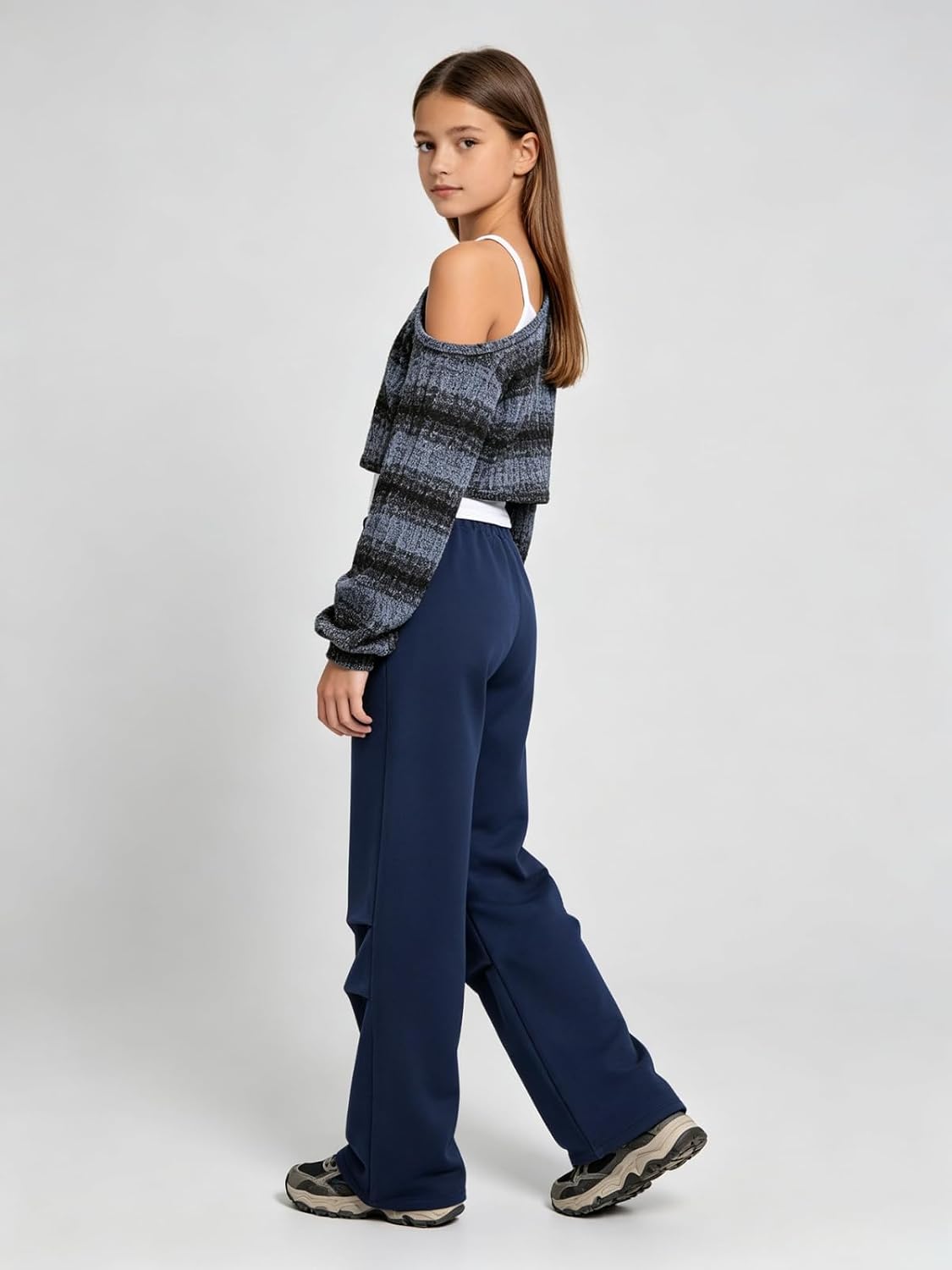 Size 9-16 Years Girls 3 Piece Clothes One Shoulder Long Sleeve Shirts Cami Top Cargo Pants Teen Outfits