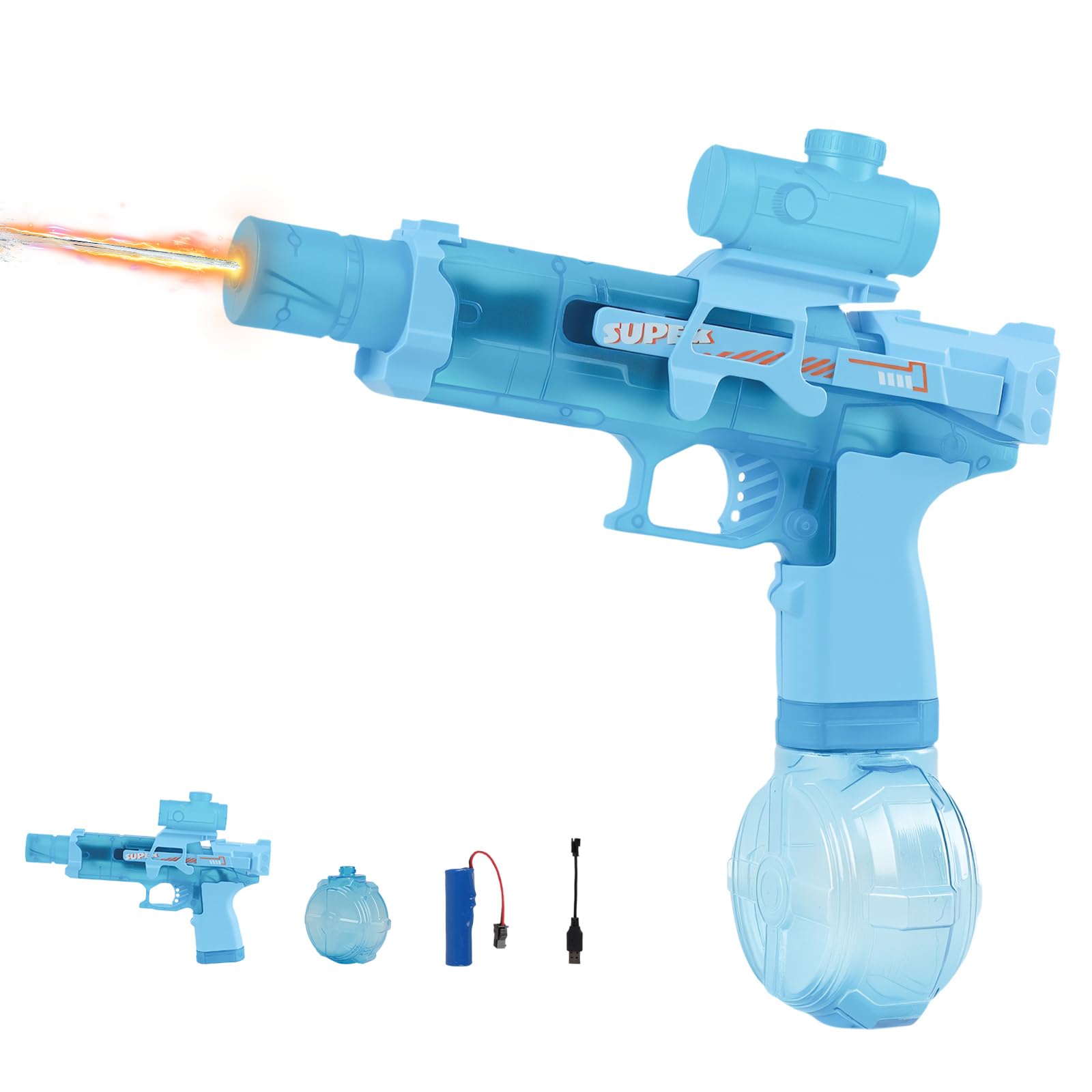 Electric Water Gun - Automatic Continuous Water Pistol with Light, Rechargeable Water Blaster Guns for Kids Adults, Outdoor/Summer/Party/Swimming Pool/Garden/Beach Toy Guns - Blue