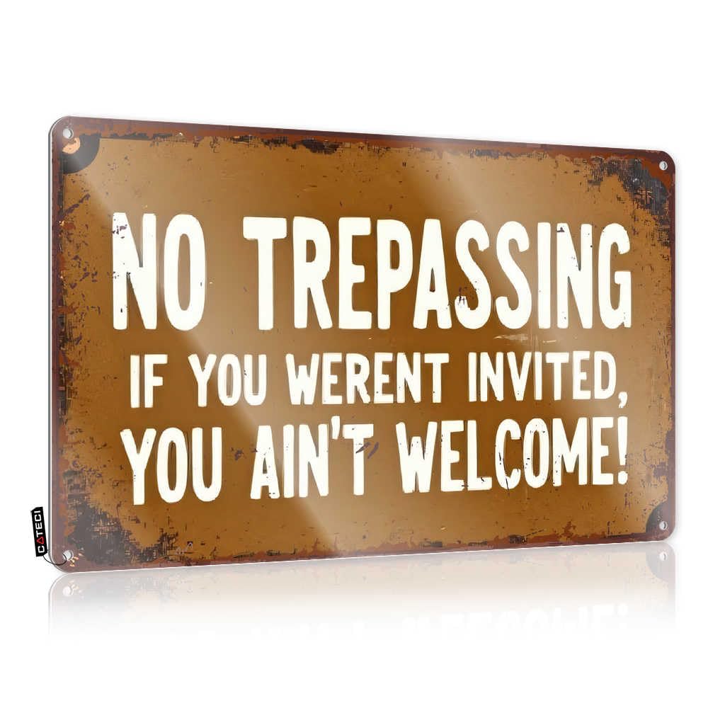 Fzfn Men's Colour Small Plaque, Nice Rustic 'No Trespassing' Sign With Bold Warning | Farmhouse Cave Decor(30X40cm)