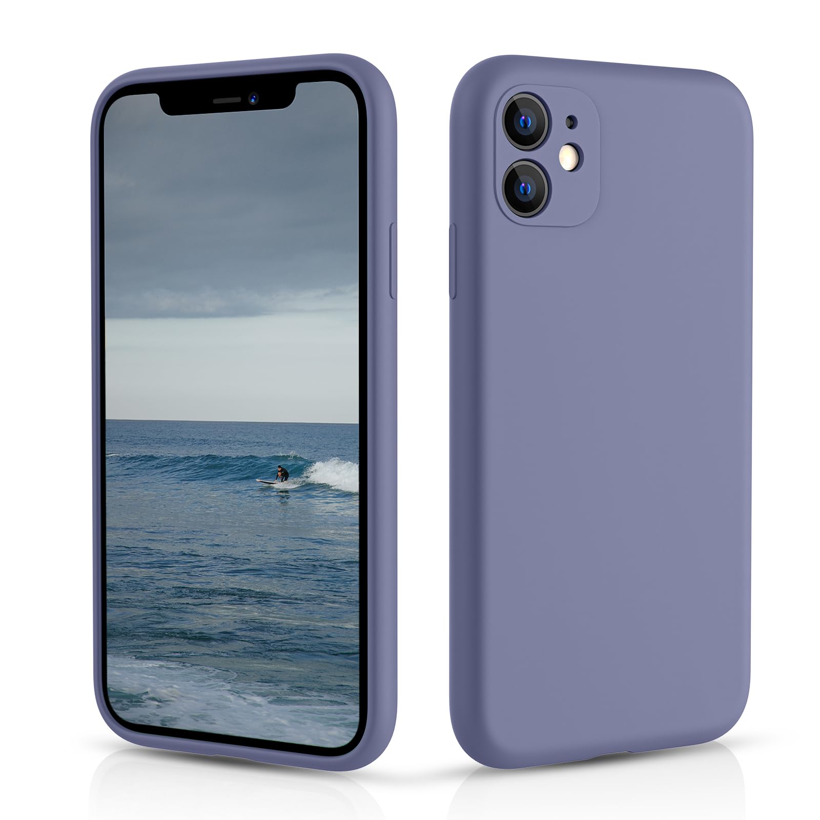 CALOOP Slim-Fit for iPhone 11 Case,Skin Soft Liquid Silicone,Sturdy Hard Frame Shockproof Cover with Anti-Scratch Microfiber Lining,Full Protection for Screen and Lens,6.1 inch(Lavender Gray)