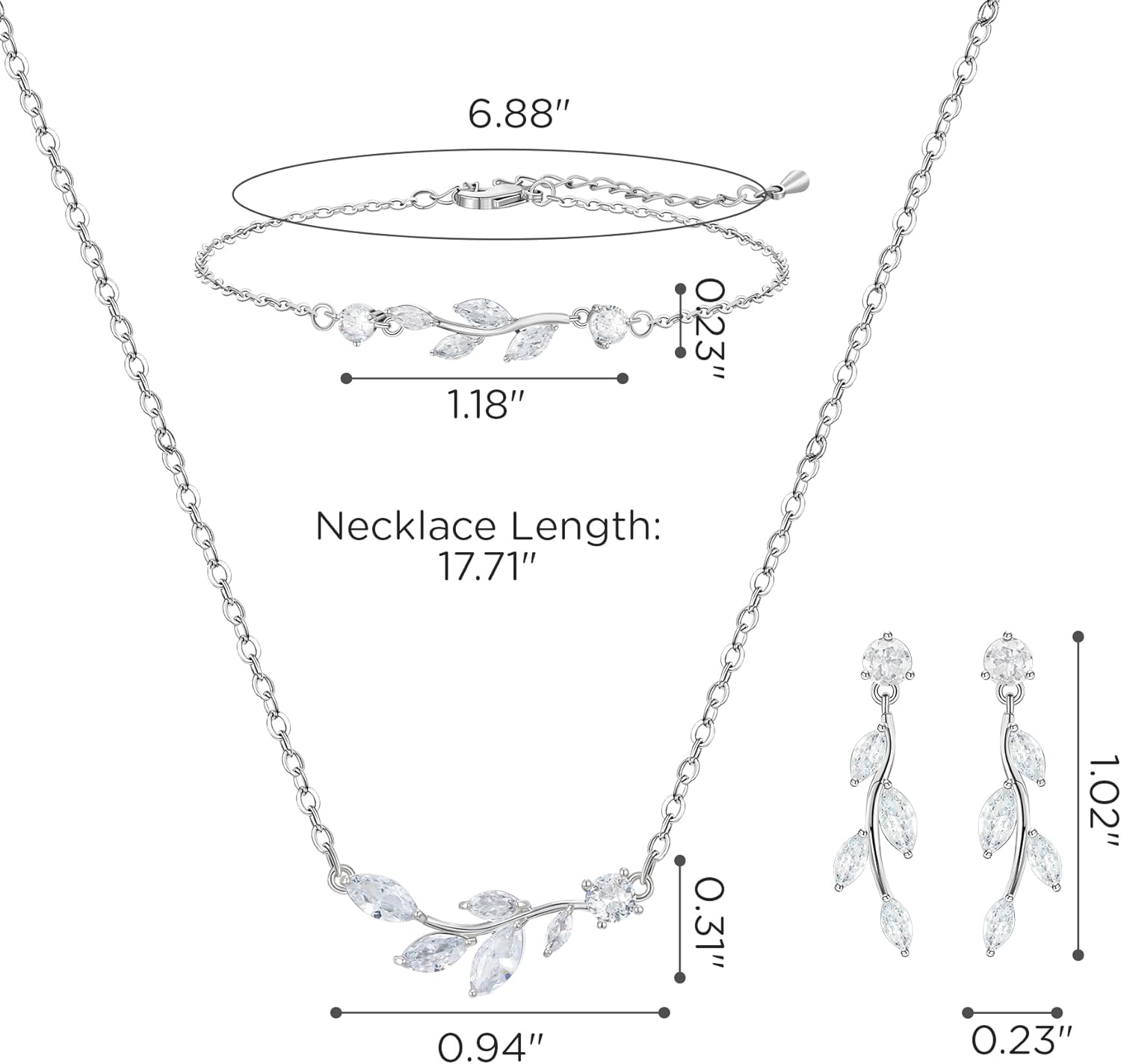 SWEETV Bride Bridesmaid Jewelry Set - Cubic Zirconia Leaf Vine Earrings, Necklace, Bracelet - Bridal Set for Wedding or Prom - Image 7