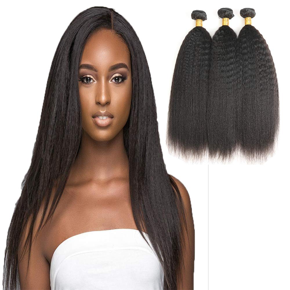 UNILOhuman hair bundles 12A, yaki straight bundles human hair Brazilian kinky straight hair bundles 22 24 26 Inch Total 300G Double Weft Sewing no shedding hair.