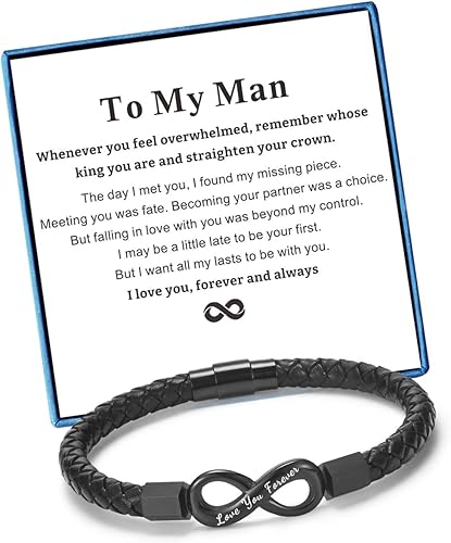 YYQX Pulsera de cuero con texto en inglés To My Man para novio, marido, para hombre, San Valentín, cumpleaños, día del padre, regalos de Navidad