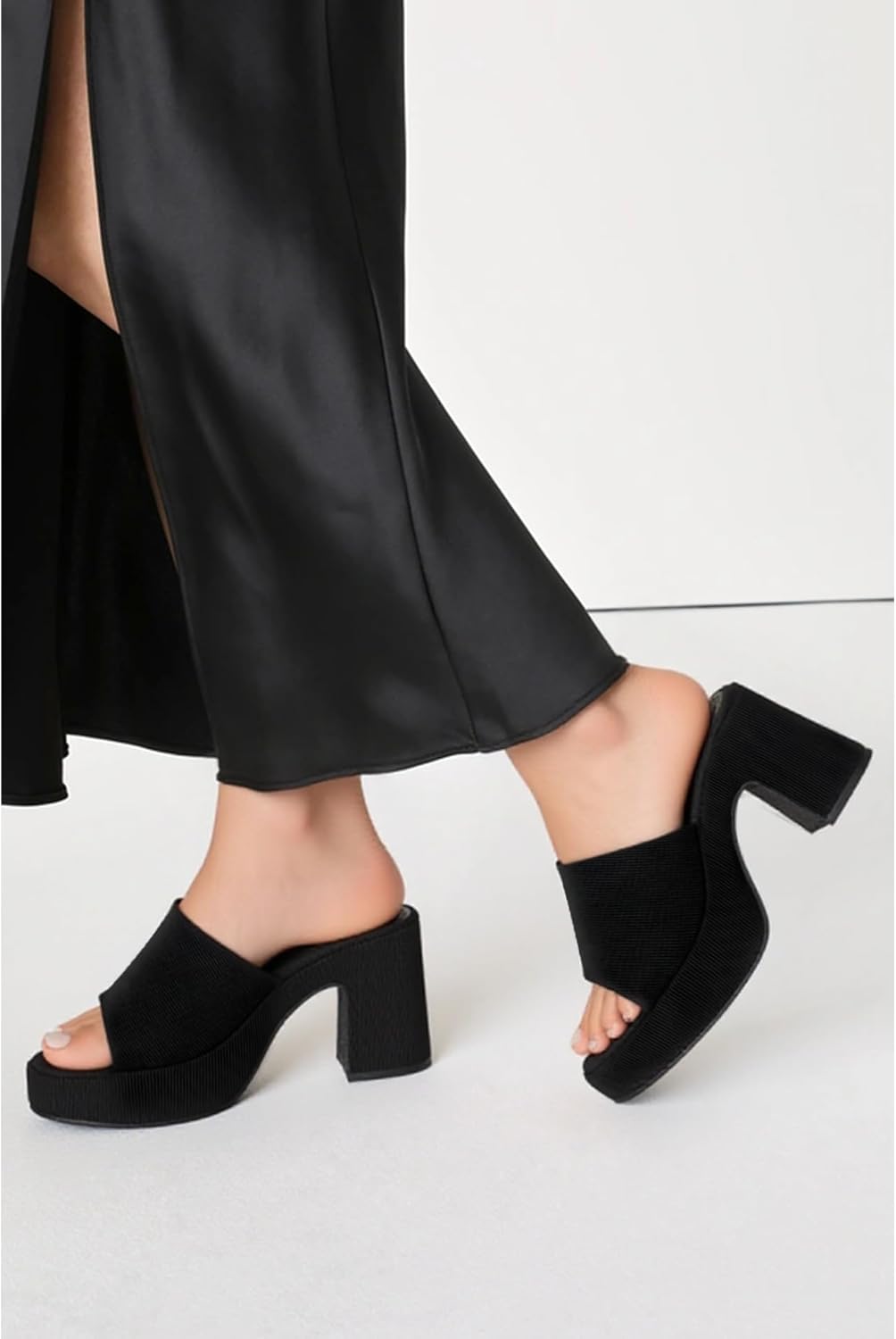 Women's Square Toe Heels Chunky Comfort High Heeled Sandals Slip on Mules Block Pla... - Image 3