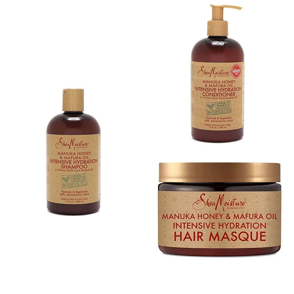 SheaMoisture Manuka Honey & Mafura Oil Intensive Hydration Shampoo, Conditioner, and Hydration Intensive Masque Hair Treatment