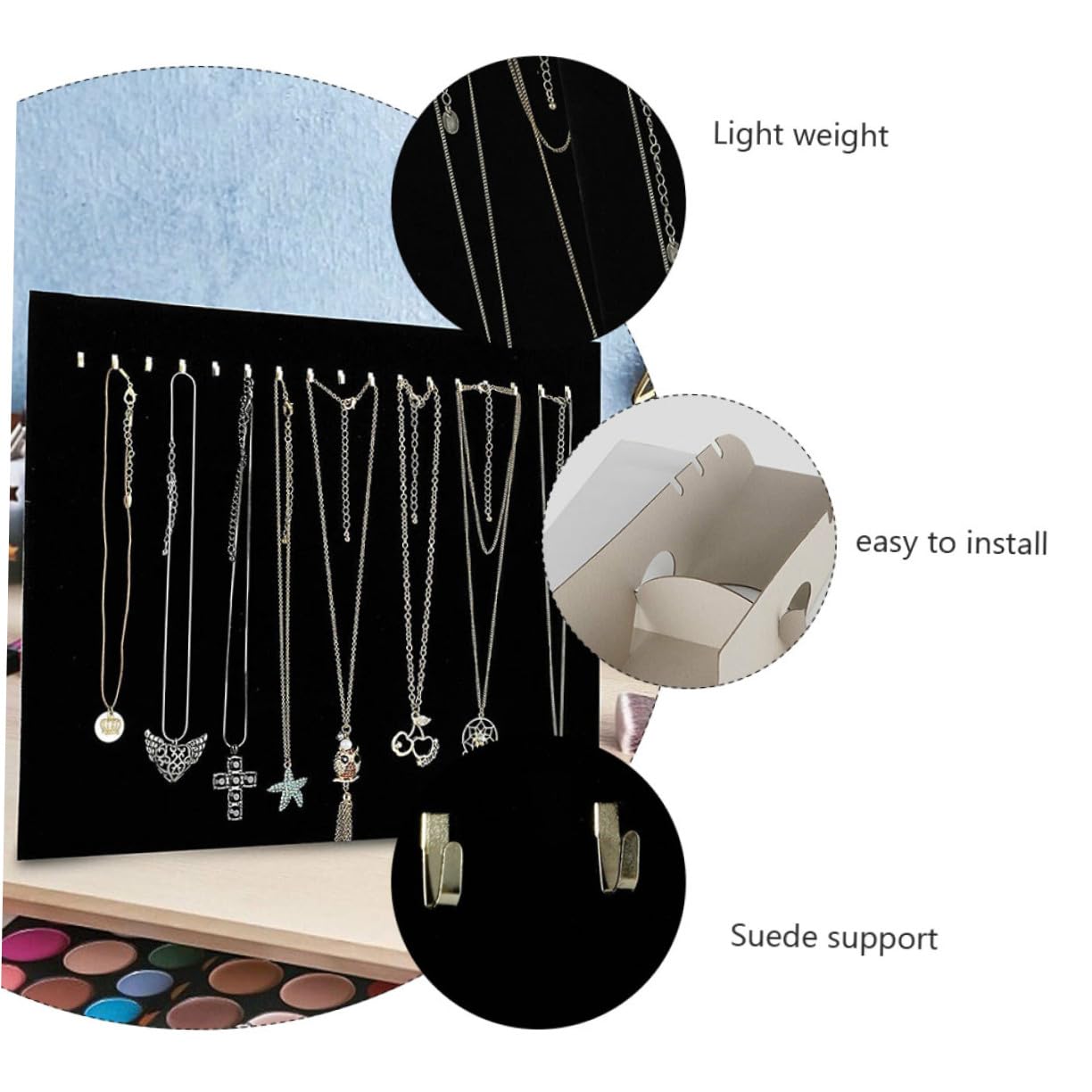 LIFKOME Espositore in Metallo e Cartone Nero 17 Ganci per Gioielli Resistente e Facile da Trasportare Organizer Collane per Uso Personale e Negozi