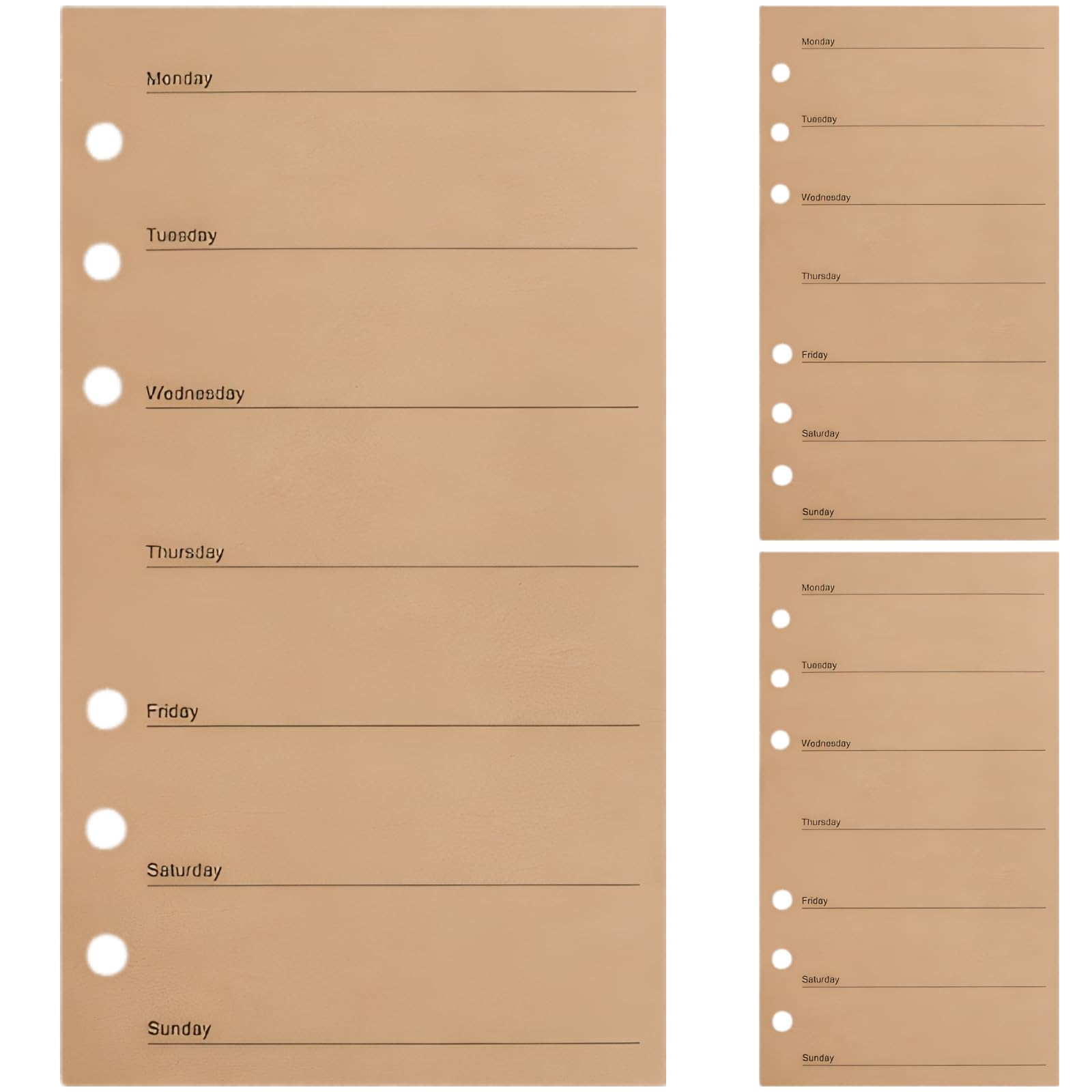 Lot de 3 recharges pour agenda hebdomadaire A6, papier kraft 120 g/m², pages non datées 3,7 x 6,7 pouces, perforation 6 trous, inserts pour classeur à anneaux, suivi budget et emploi du temps