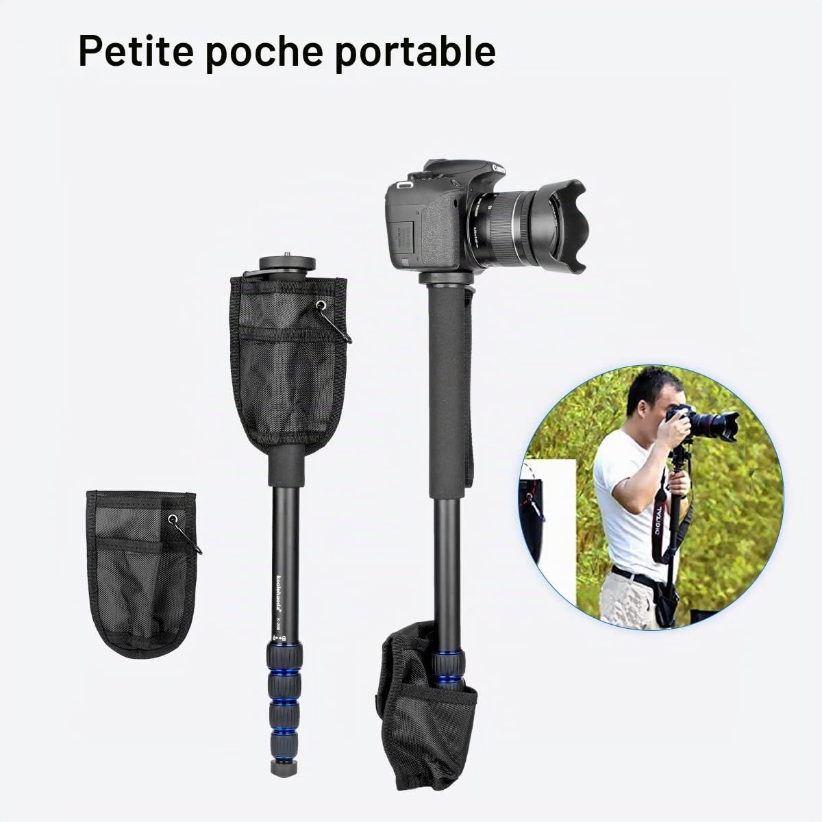 Koolehaoda Monopode Extensible pour Appareil Photo en Alliage d'aluminium avec Base de Support pour trépied, 5 Sections 52 cm-168 cm réglables pour appareils Photo Reflex, Charge utile jusqu'à 7 kg