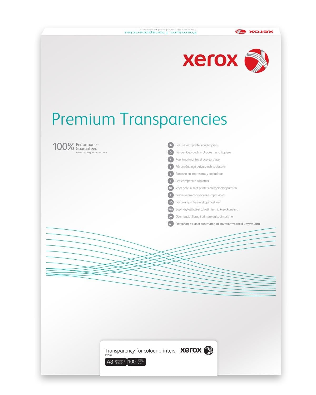 Xerox 003R98203 Premium - Paquete de transparencias universal, con 100 hojas DIN A3 para impresoras láser y de color
