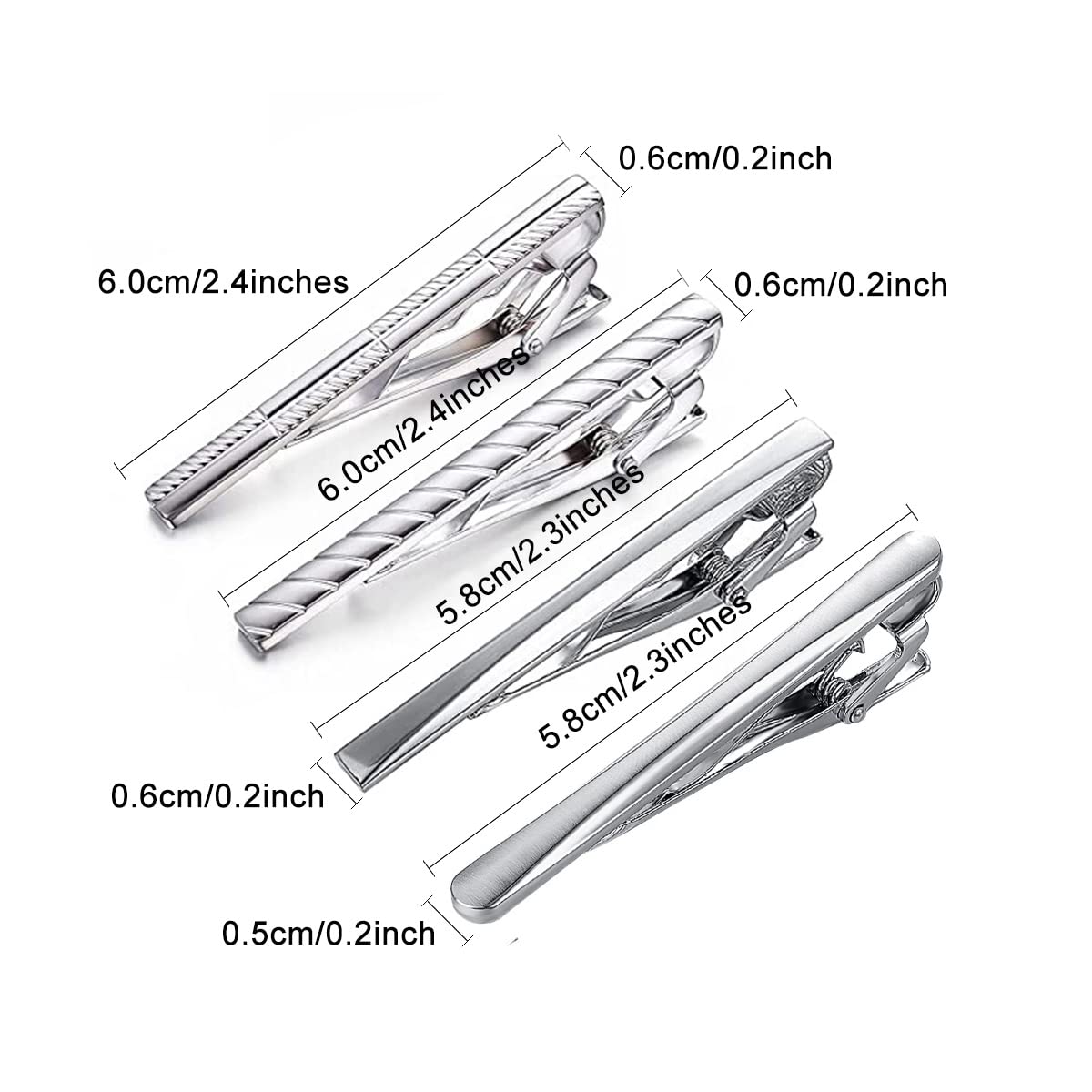 RunootPR Classic Silver Tie Clip Set for Men 4Pcs Regular Tie Bars Business Wedding Holiday Jewelry