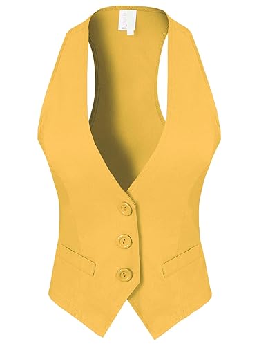 Design by Olivia Women's Dressy Casual Versatile Racerback Vest Tuxedo Suit Waistcoat - Large - Yellow
