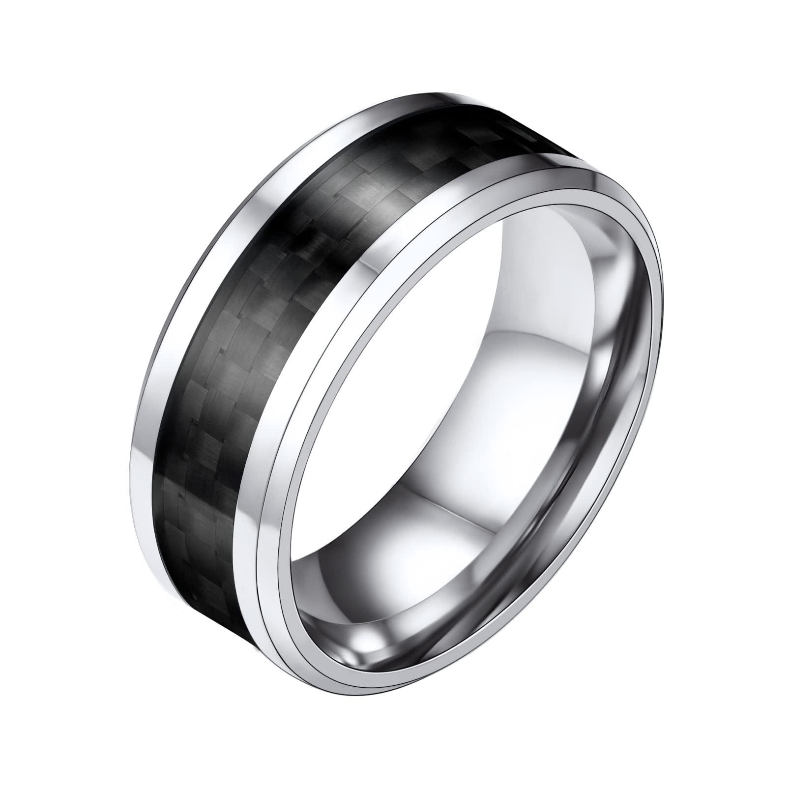 PROSTEELAnillos Alianzas de Titanio Tungsteno Fibra Negra, Steampunk Rock Anillos de Banda 8mm Ancho Con Nombres Personalizables, Tamaños Variados