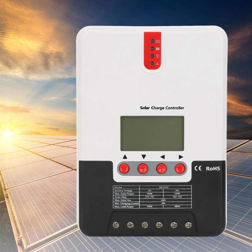 Regolatore di carica solare, regolatore di carica solare del pannello di controllo con display LCD, regolatore del pannello solare per prevenire il sovraccarico (ML2420)