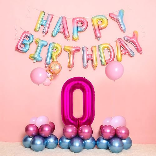 Miniatura 6 de Globo gigante de 40 pulgadas, color rosa intenso número 0, de papel de aluminio de tereftalato de polietileno, para niños, decoración de fiesta de