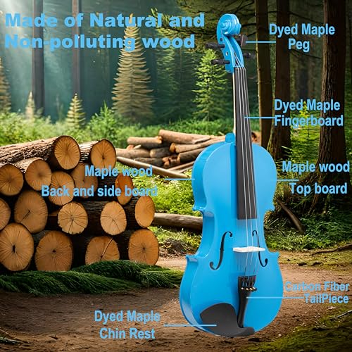 image for Crafteem 4/4 Full Size Fiddle Blue Colored Premium Violin Outfit for B