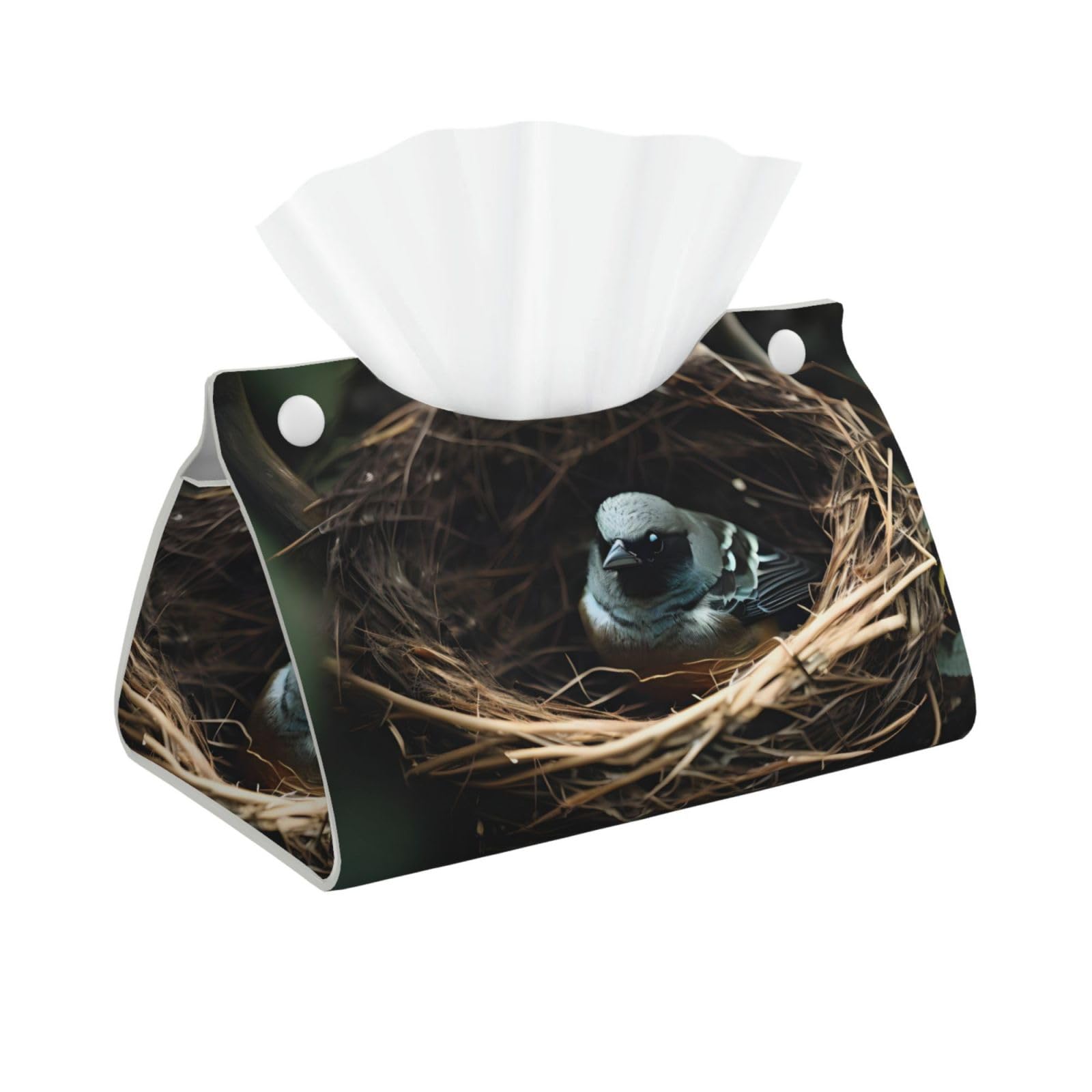 Little bird nest Long Leather Tissue Box Cover-Waterproof PU Leather Tissue Holder for Bathroom, Decorative Rectangular Tissue Case