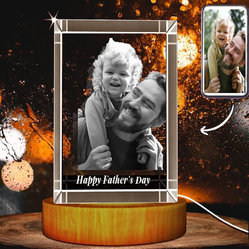 Dr.TOUGH Foto de cristal 3D personalizada con luz, imagen 3D en cristal, imagen grabada con láser 3D, regalo personalizado para mamá, papá, pareja,