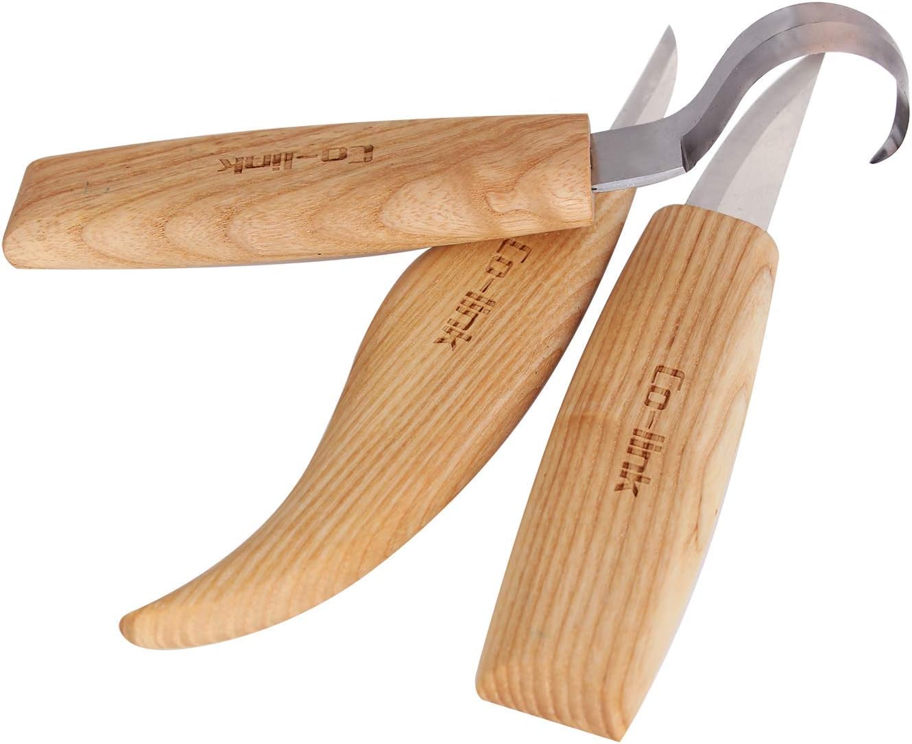 Cuchillo de Gancho de Talla de Madera para tallar cucharas Tazones Kuksa y Tazas, Herramientas de Tallado de Cuchara para diestrus Viene con un compuesto de pulido de cuero y una bolsa de tela