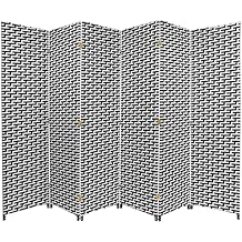 Red Lantern 6 ft. Tall Woven Fiber Room Divider - Black/White - 6 Panel