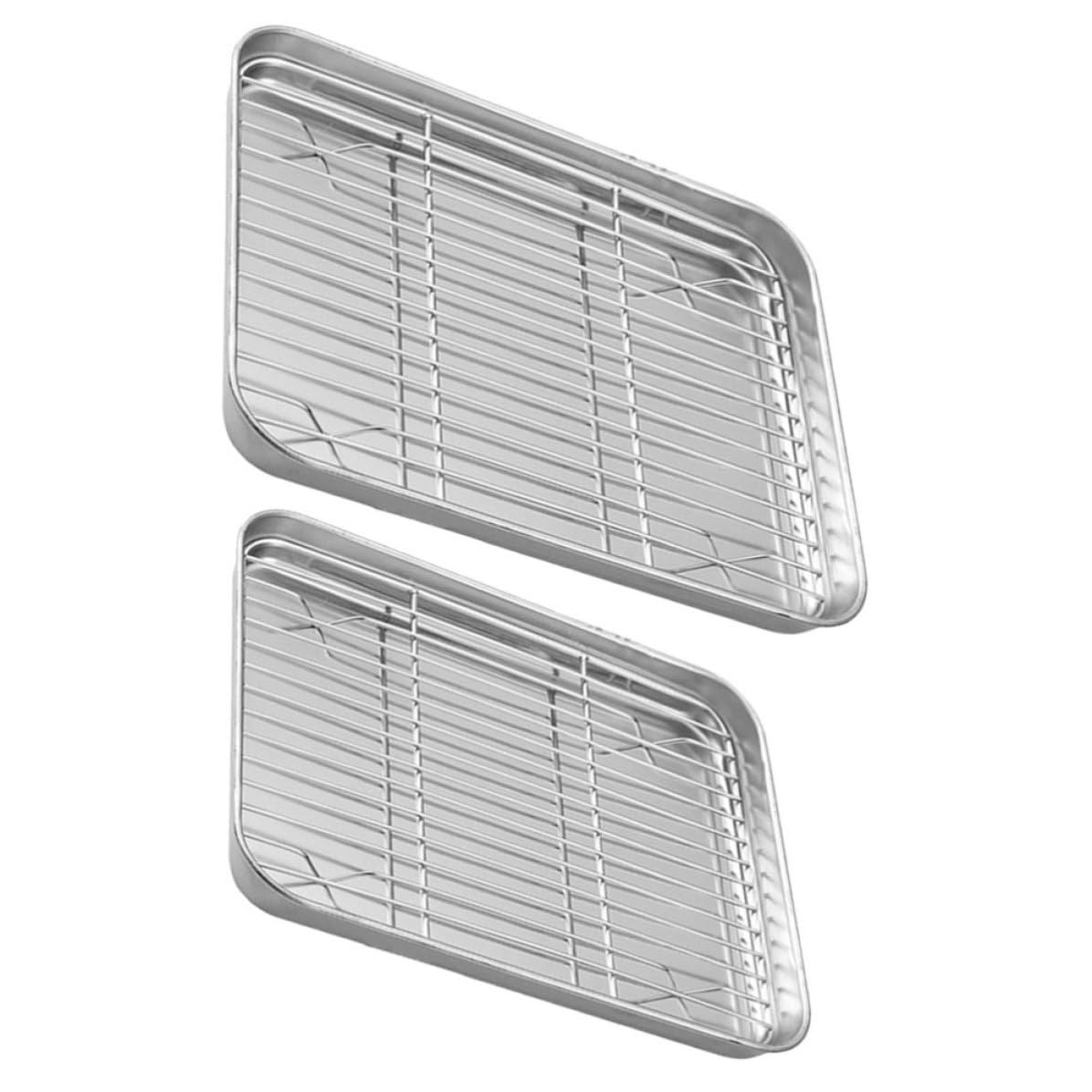 2juegos Bandeja de Horno Acero Inoxidable con Rejilla de Enfriamiento Unidades Diferentes para Hornear Galletas Pizza Carne Apta para Horno Hogar