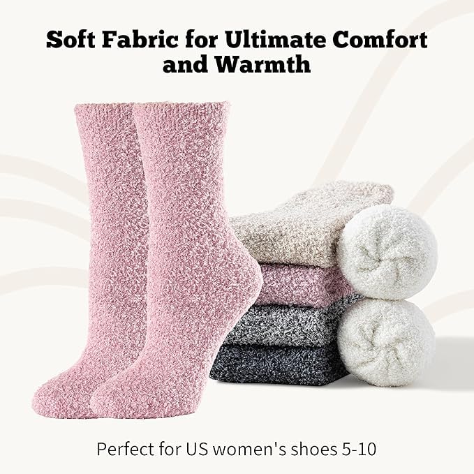WKLOUYHE Women's Fuzzy Socks - Ultra Soft & Warm Cozy Fluffy Plush Sleep Socks for Winter 3 Pairs,Multicolour,Free Size 2