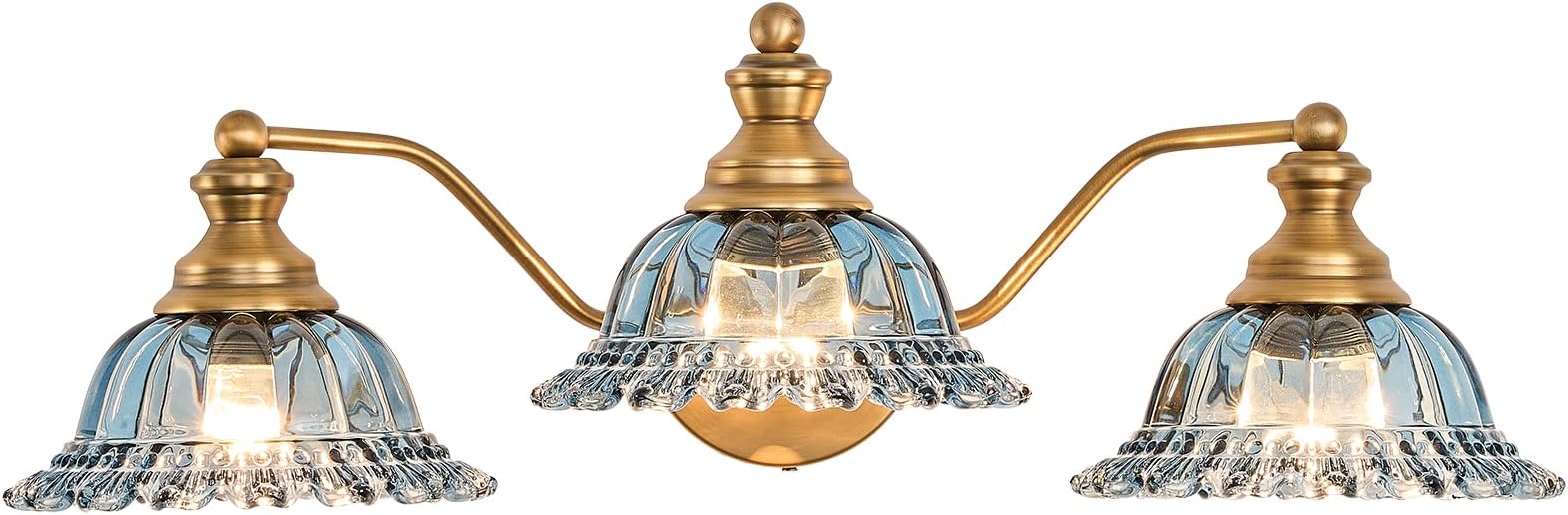 - XIEDUN Brass Grey Blue 3 Light Vanity Light