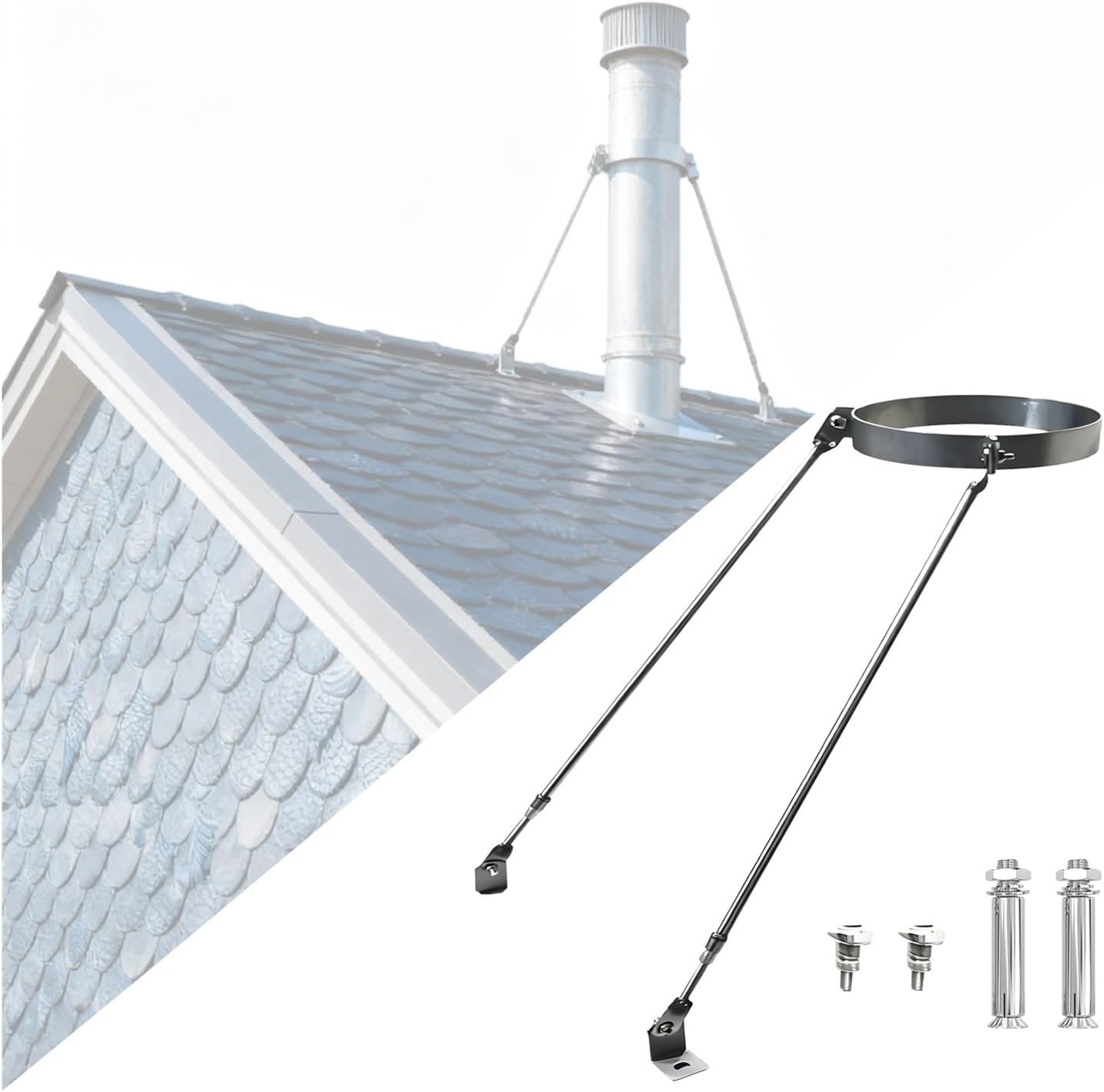 Weatherproof Chimney Pipe Clamp with Screws - 5 to 13 Inch Round Stove Pipe Support Bracket for Flue Drainage and Wind Stability (90mm/3.5" Diameter)