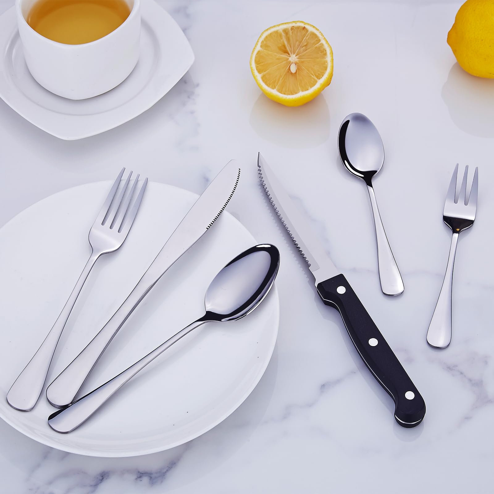 Set Posate 48 Pezzi Per 8 Persone In Acciaio Inox - Servizio Completo Con Coltelli Da Carne, Lucidato A Specchio, Elegante Per Casa E Ristorante