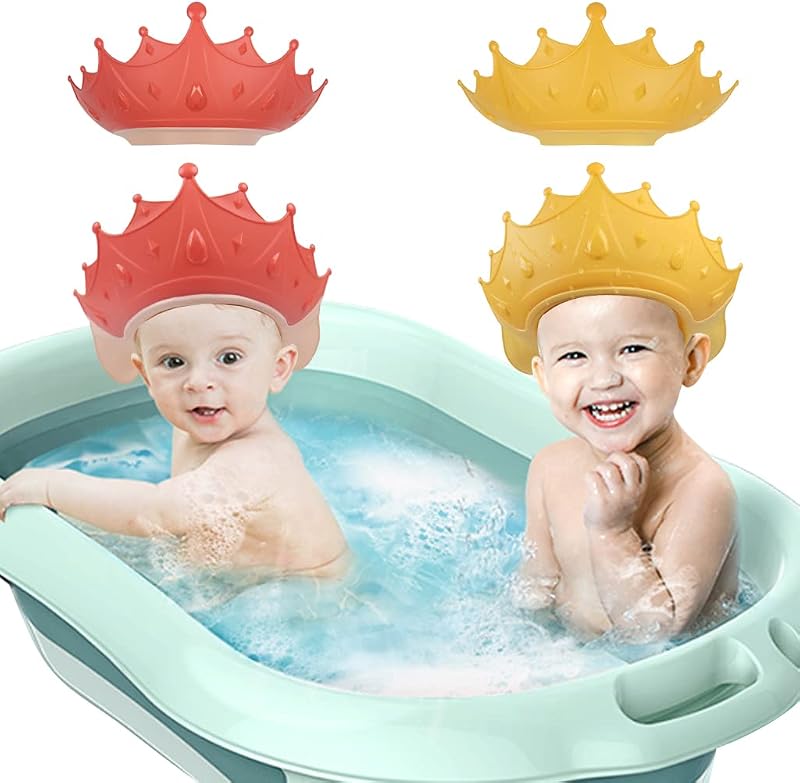 2PCS Baby Shower Cap for Kids, Adjustable Baby Hair Washing Shield Toddler Visor Hat for Eyes and Ears Protection Shampoo Cap for 0-9 Years Old Children