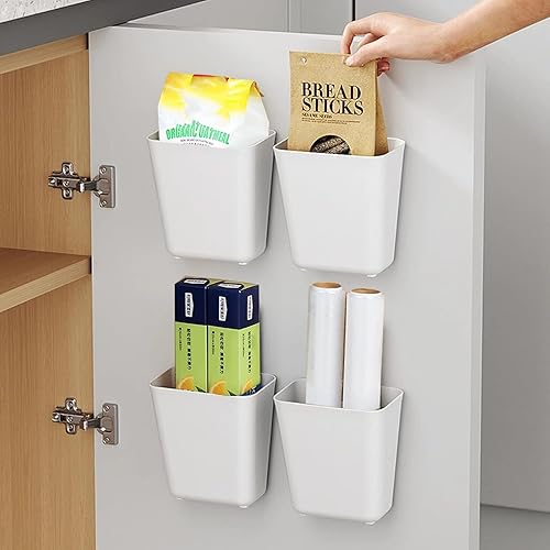Caja de almacenamiento para puerta de armario de cocina de 4 piezas, caja de almacenamiento autoadhesiva montada en la pared, organizador de
