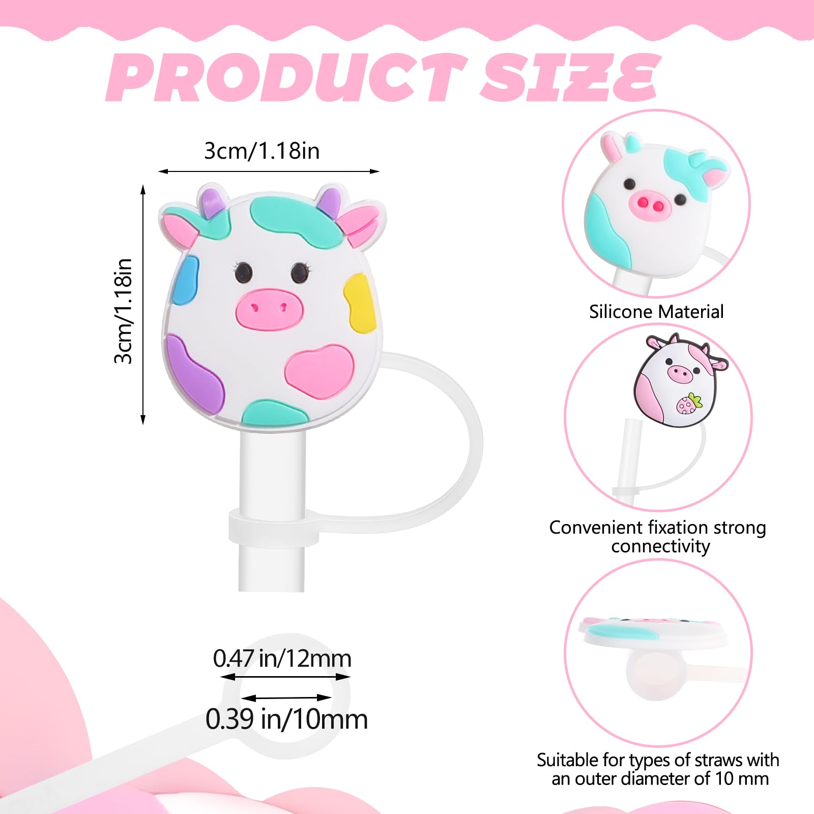 8 Pcs Straw Cover, Straws Toppers for Stanley 30&40 Oz Tumbler, Straw Caps in Various Shapes, Gifts for Mother's Day Women Girls Straws Tip Covers for 0.4 Inch/10 mm Tips (): 8 PCS Cute STRAW Caps Compatible With Stanley 30&40 Oz Tumbler, Reusable STRAW Toppers, Drinking Caps for 10 mm Straw Tips (Dairy Cow Style)