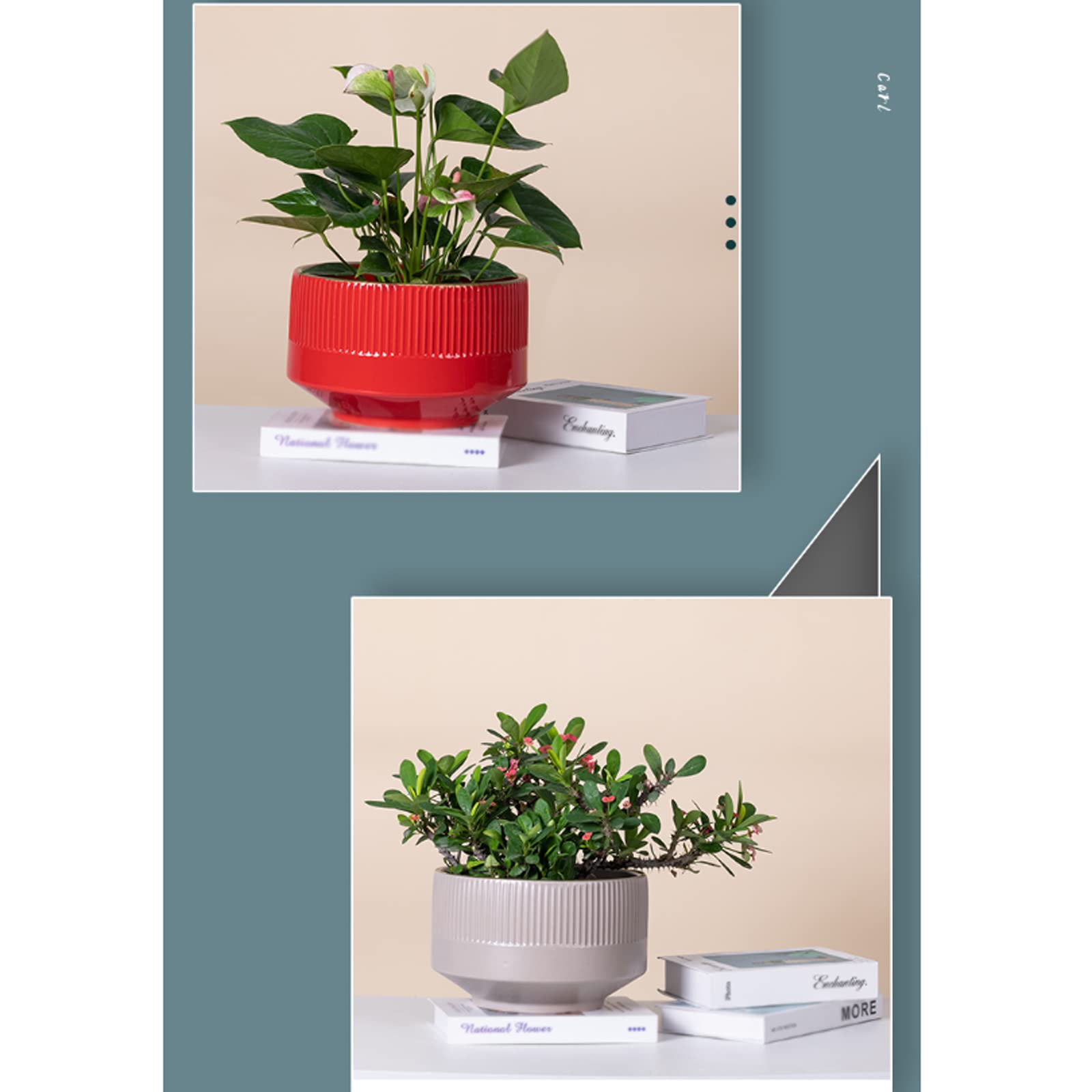 Vasi da Giardino Fioriere in Ceramica, Vasi per Piante a Strisce Verticali da 7/9/11 Pollici con Fori di Scarico per Giardinaggio Home Desktop Decorazione per Ufficio