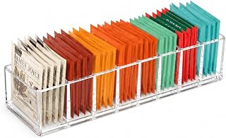 Tea Bag Organizer, Clear Tea Bag Holder with 8/3/1 Slot, Tea Packet Storage for Countertop, Drawer, Kitchen, Pantry, Cabinet (8 slot-No lid)