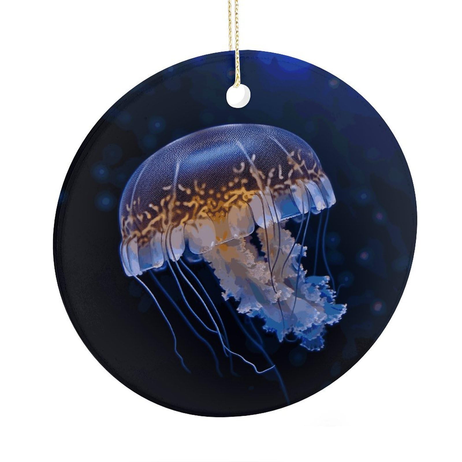 Fekiloot Style Jellyfish Christmas Ornaments 2.9 Inch Round Ceramic Ornament Keepsake Thank You Gifts For Office, Room, Home - Holiday Present Ideas