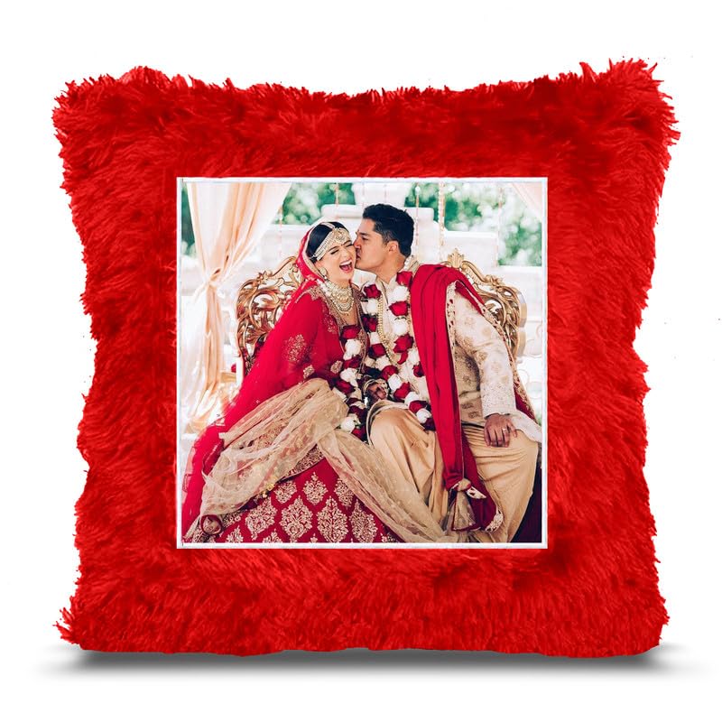 BMRGIFTS Fur Personalized Gift Photo Cushion for Boyfriend Girlfriend Husband Wife on Occasions Valentine's Day Birthday Anniversary Special Love Gift Square 15x17 inch, Red (PC9)-image-42