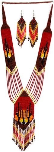 Weavish Boho Native Handmade Seed Bead Tassel Necklace, Large Statement Beaded N