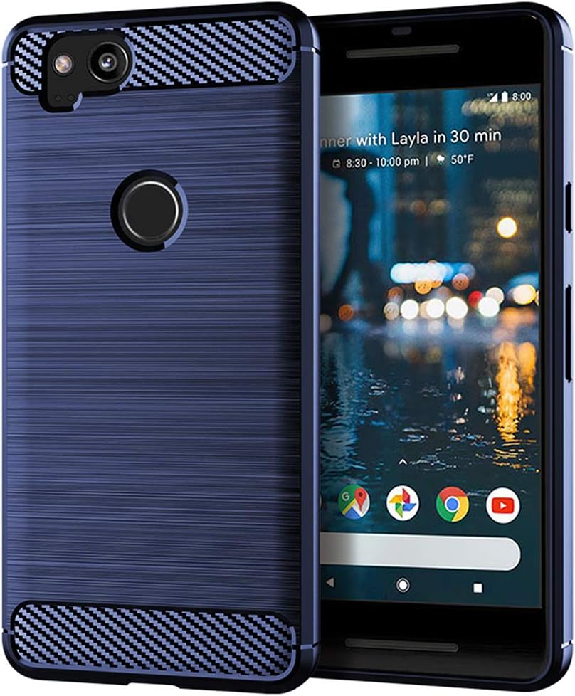 Google Pixel 2 Case, Slim Thin Carbon Fiber TPU Shock Absorption Anti-Scratches [Anti-Fingerprint] Flexible Protective Cases Cover for Google Pixel 2 (Navy)