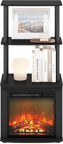 Miniatura 6 de Furinno Turn-N-Tube - Estante de exhibición de 2 niveles de altura para TV con inserto de chimenea, color americanonegro