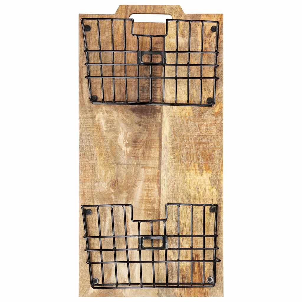 Porte-Revue Mural 33x10x67 cm Bois de Manguier Brut Massif et Acier
