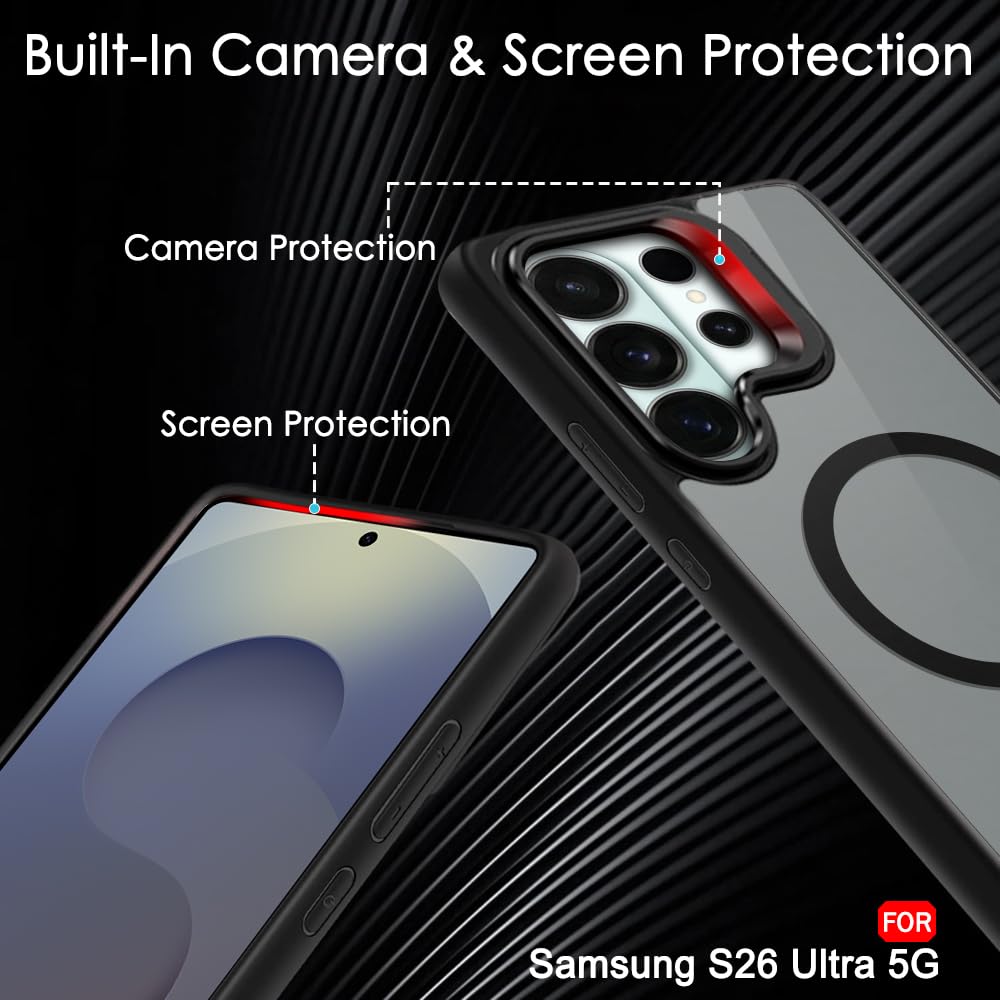 TheGiftKart for Samsung S26 Ultra Case | Shockproof Hard Back Cover | Built-in Stand | Hybrid Shockproof Galaxy S26 Ultra Cover (PC & TPU, Matte Frosted Back, MagSafe Compatible, Translucent Black) — Amazon image 5