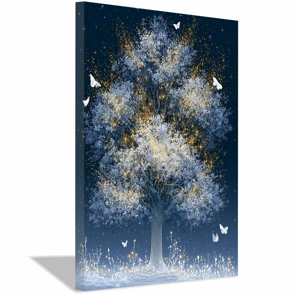 XENIOU Landscape Wall Art Starry cliff tree canvas wall art, prints for walls, for living room bathroom Bedroom Home Decoration.(Multicolor)-70x100cm Framed