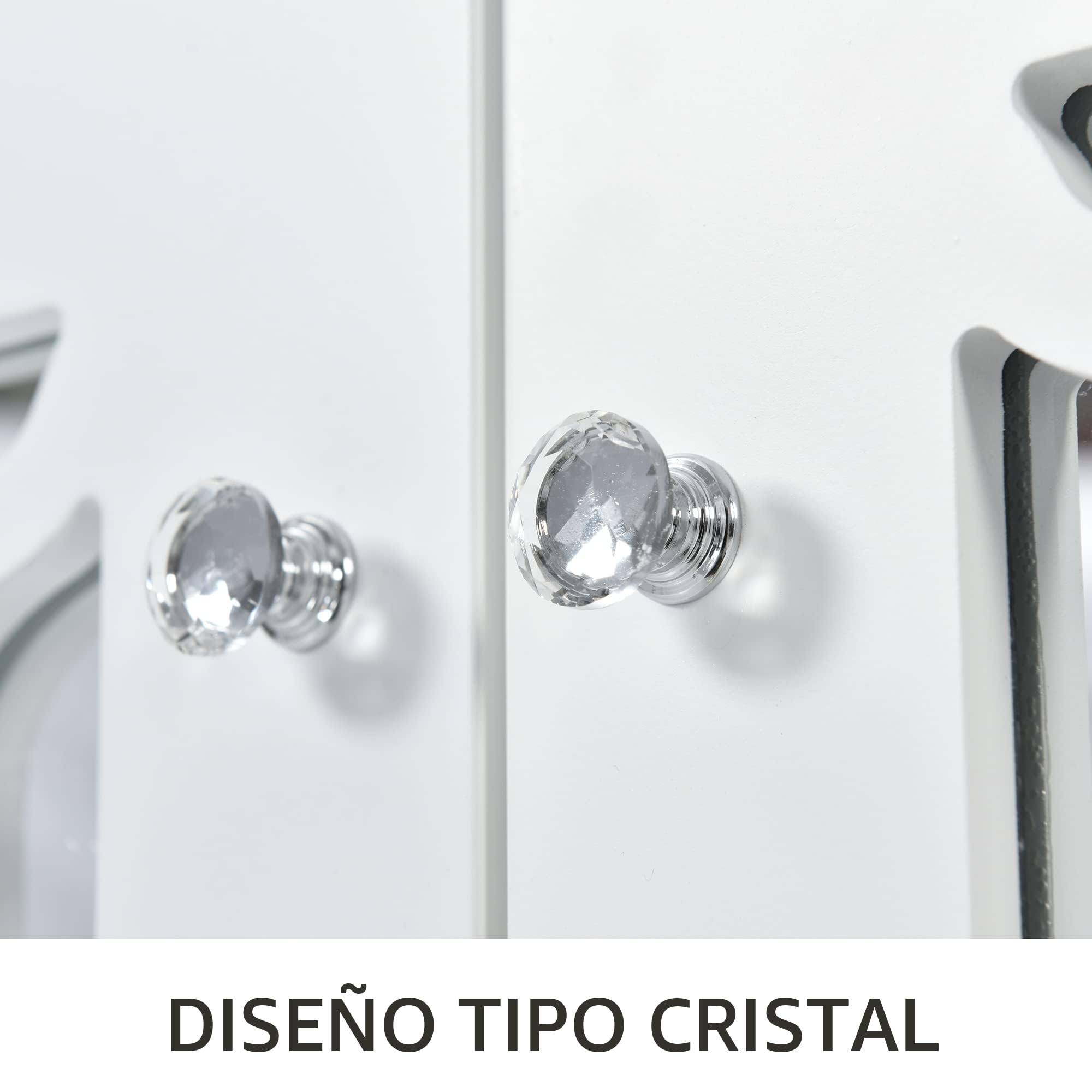 Moimhear Hogar y vivienda, muebles de espejo con asas de cristal fresco, cuatro puertas, con laminado móvil, para salón y comedor, 160 x 40 x 84 cm (blanco)