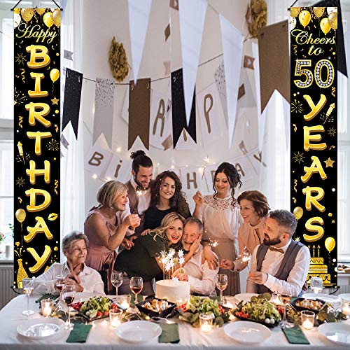 Party Greeting 50Th Birthday Party Banner Decorations Cheers To 50 Years Banner 50Th Party Supplies Black Gold Welcome Porch Sign For Indoor Outdoor thumb #4