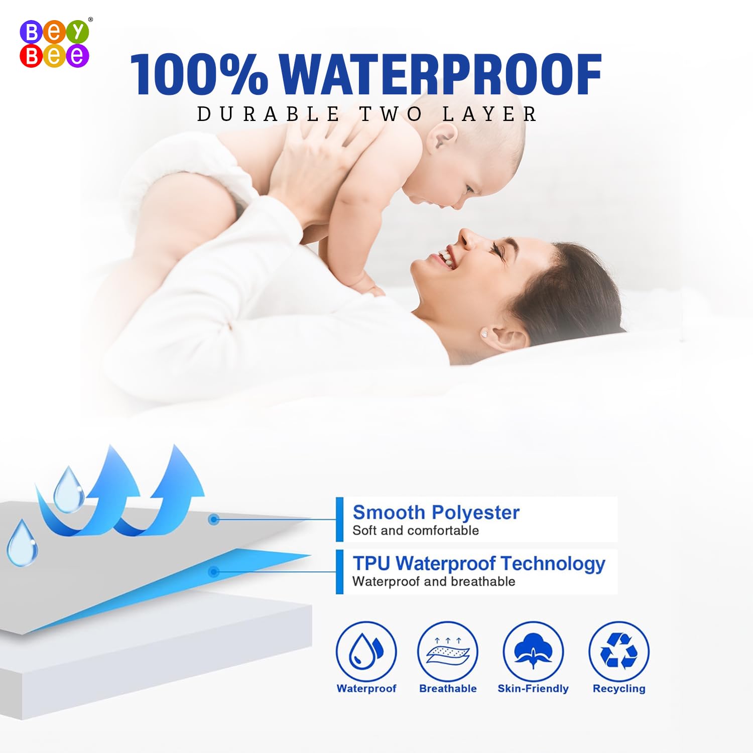 BeyBee 100% Waterproof Interlock Mattress Protector | Breathable, Hypoallergenic, Washable & 2X Absorbency | Soft & Slim Easy Elastic Fitted Bed Protector (Size-78 * 60, Chocolate) - Image 2 thumbnail
