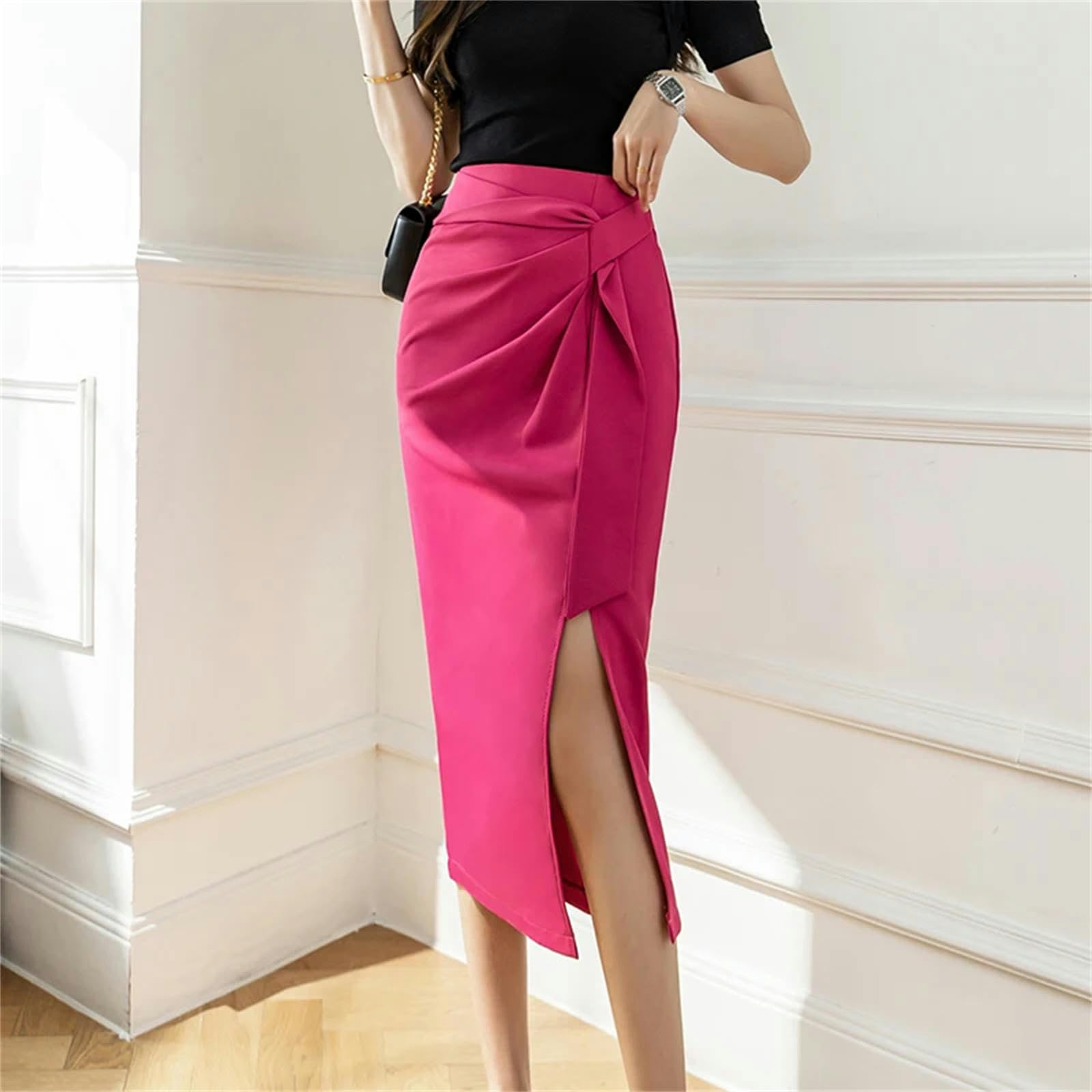 Gonna Lunga Donna Estate Gonna Hip Estate E Autunno Femmina Rosa Rosa Rosa Midi Gonna A Fessura Irregolare Streetwear