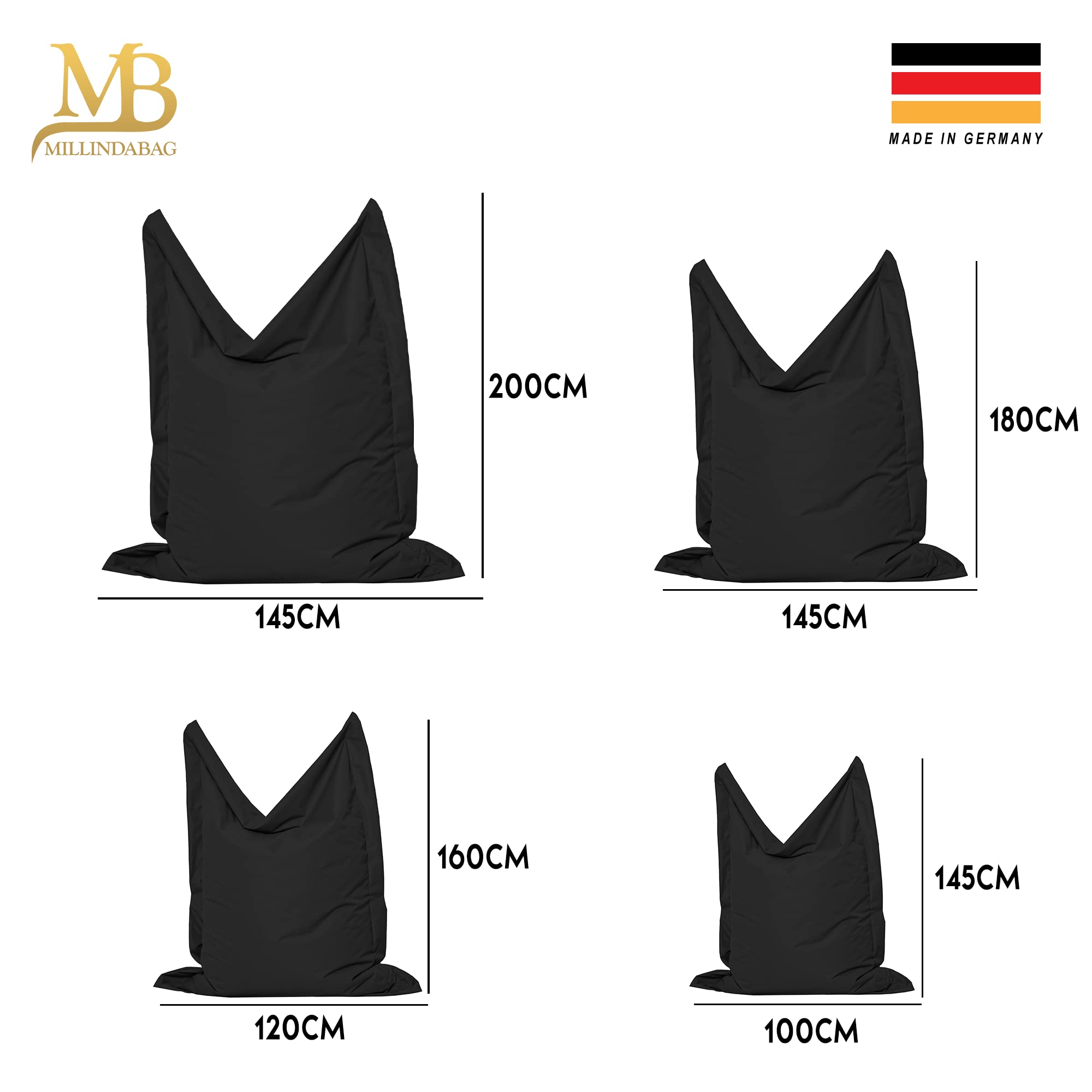 Rechteckig Sitzsack für Kinder Jugendliche Erwachsene Beanbag Sitzen Liegen Indoor Outdoor Gaming gefüllt Anthrazit L 120x160 cm