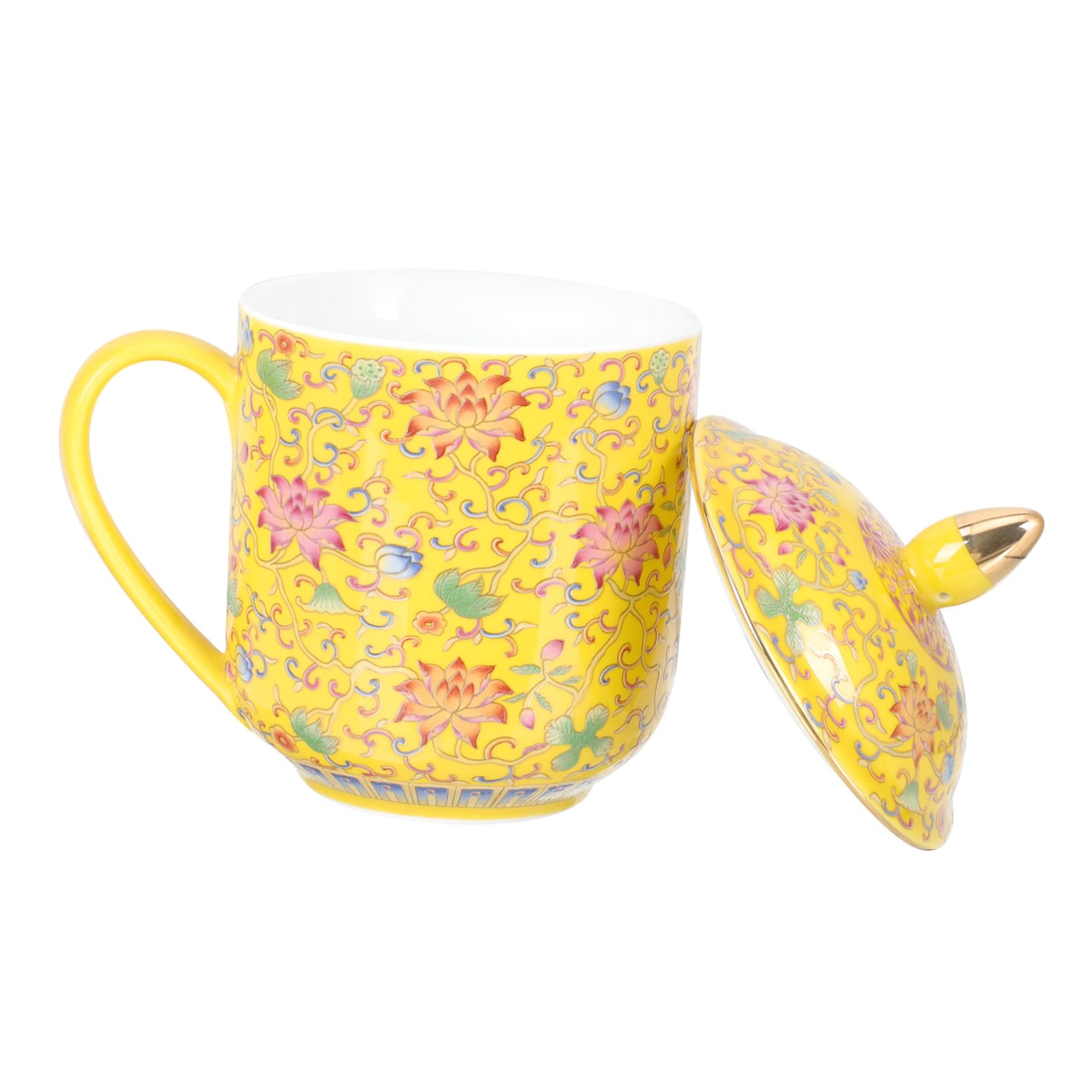 Teetasse als Asiatisches Teetassen Satz mit Deckel und Teesieb Keramik Gelb im Klassischen Retro Stil Geeignet für Restaurant und Teehäuser