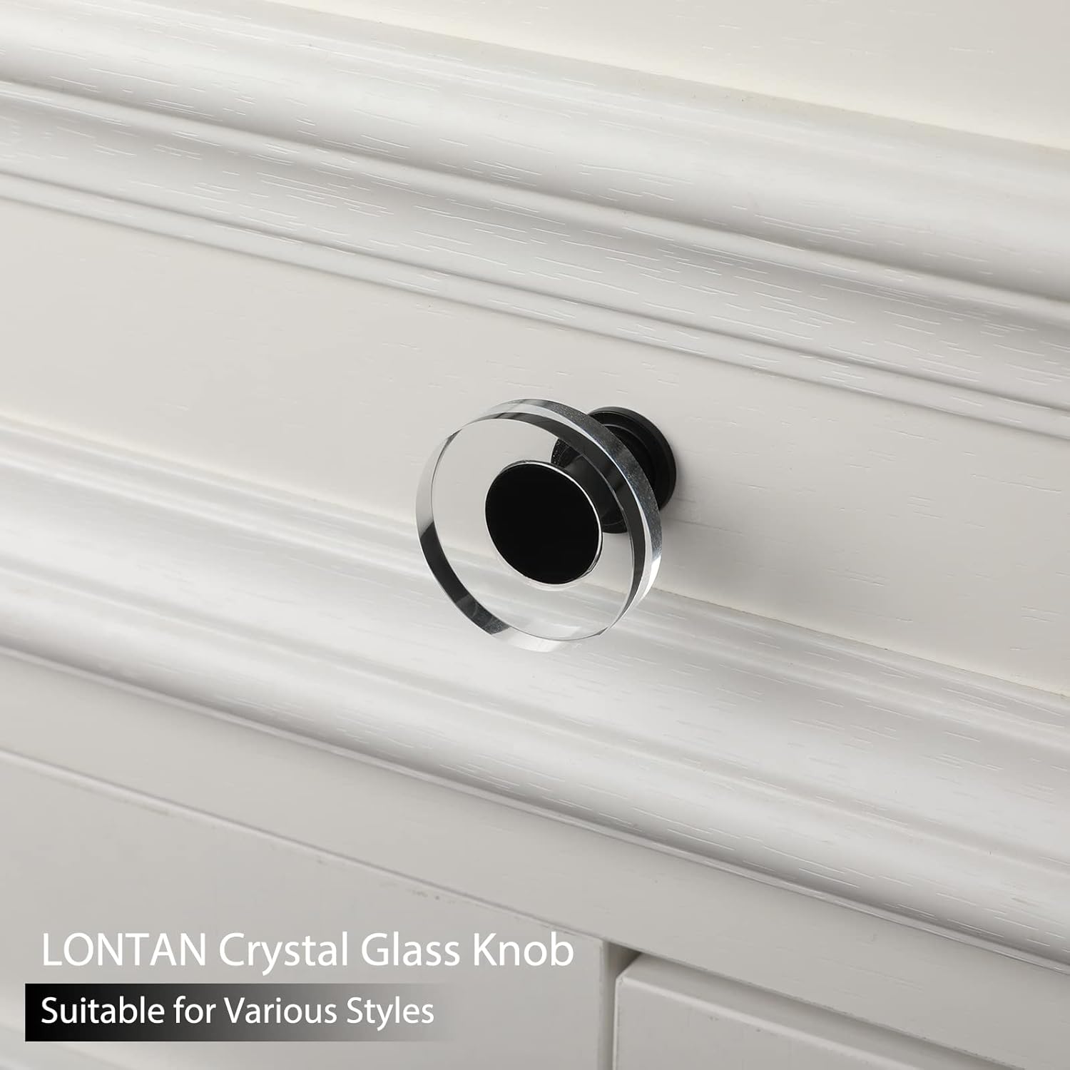 LONTAN 25 Pack Black Glass Drawer Knobs Crystal Knobsfor Dresser Bathroom Round Clear Cabinet Handles Modern Hardware for Cupboard Closet,Aluminum Alloy Base